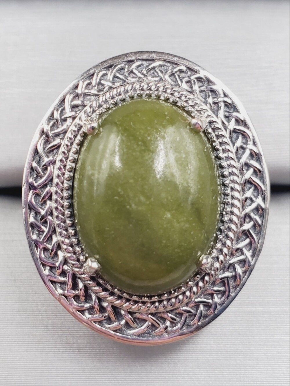 7 Carat Connemara Green Marble 925 Sterling Silver Statement Ring